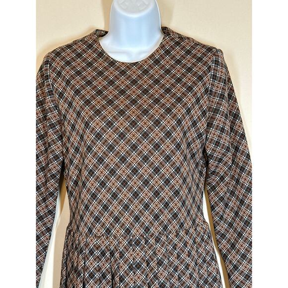 Vintage SAKS FIFTH AVENUE Dress S Brown Plaid Pleated Quite Luxury Couture - Picture 3 of 15